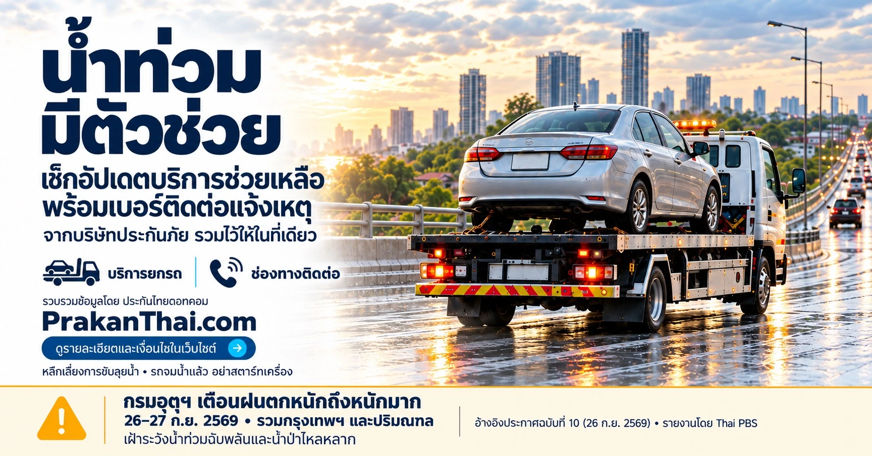 น้ำท่วมแจ้งเคลมที่ไหน? รวมเบอร์ประกันภัยและบริการยกรถหนีน้ำ 2569