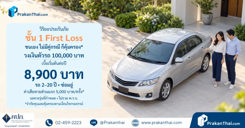 Viriyah Class 1 First Loss insurance for cars aged 2–20 years, from THB 8,900